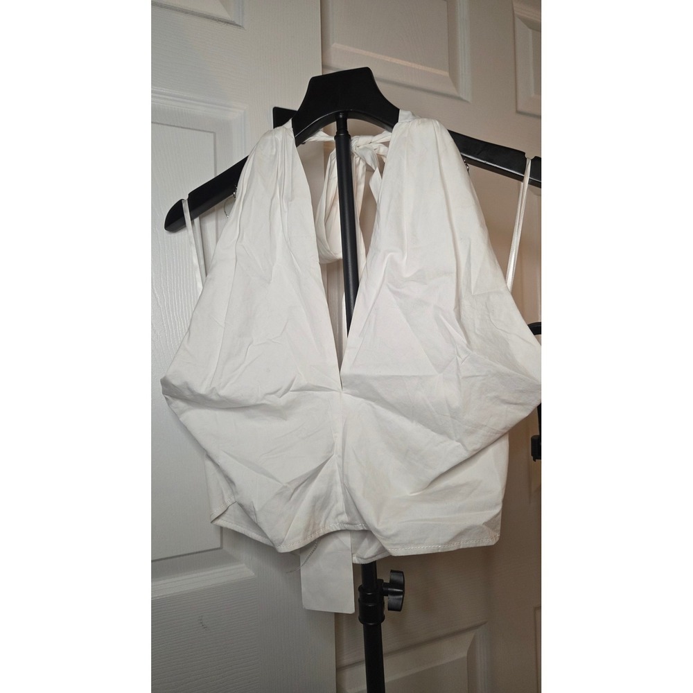 STAUD White Cotton Poplin Halter Top Open Back Size 12 NWT
